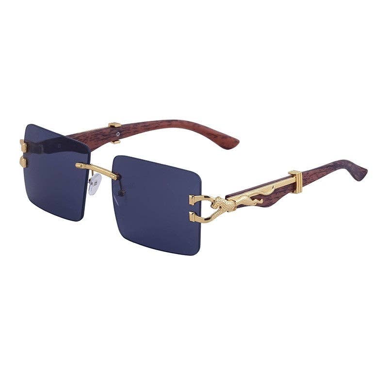 Leopard Print Wood Pattern Square Frame Sunglasses