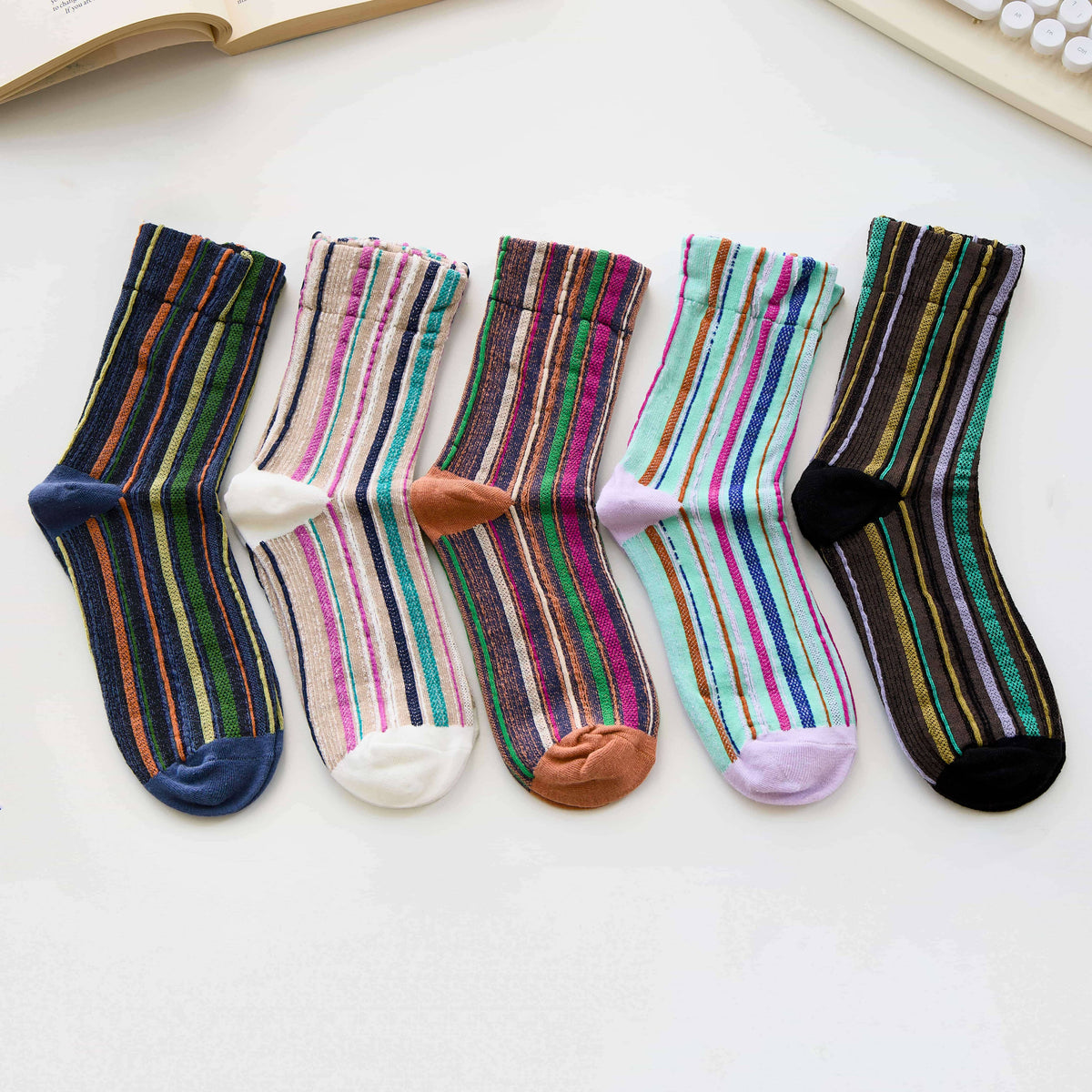Women’s Cotton Striped Crew Socks – Soft Textured Knit
