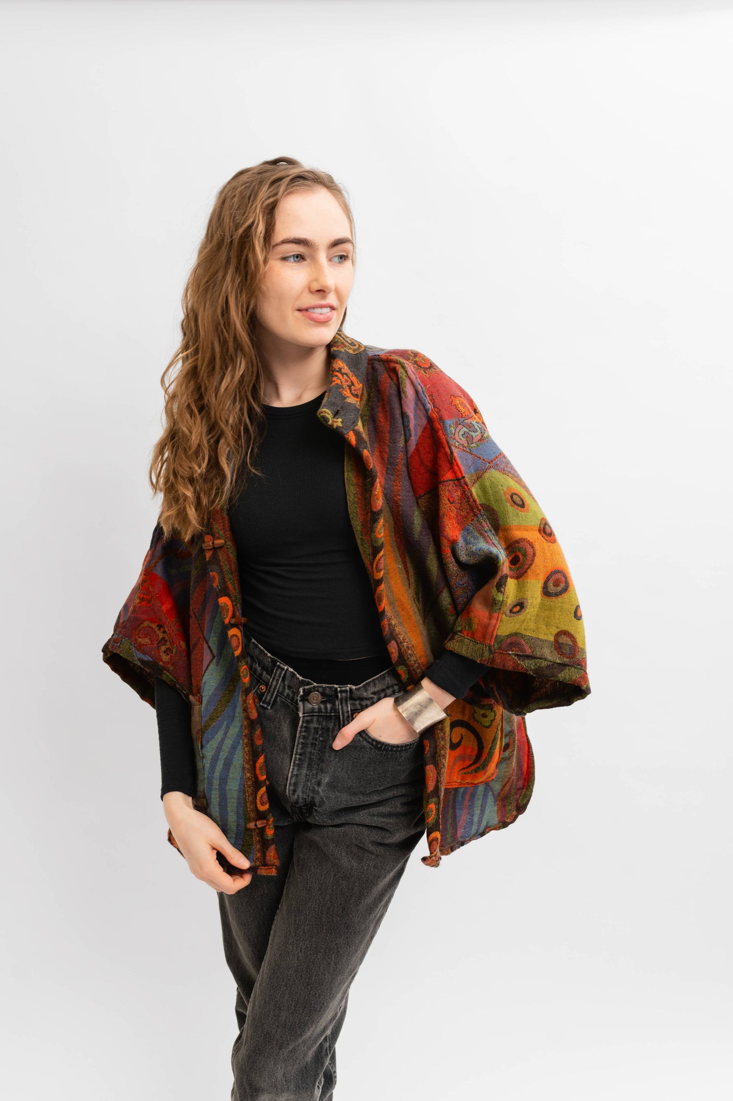 700/Handmade Reversible Merino Kimono Jacket Autumn Abstract