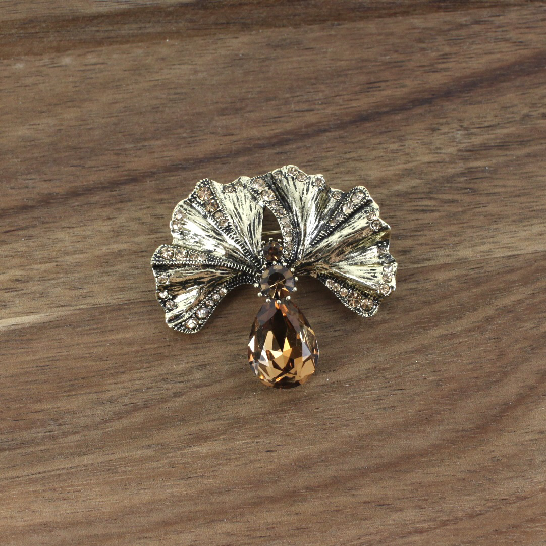 B24039 Stainless Steel/Semi-Precious Stone/Rhinestone Brooch