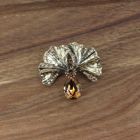 B24039 Stainless Steel/Semi-Precious Stone/Rhinestone Brooch