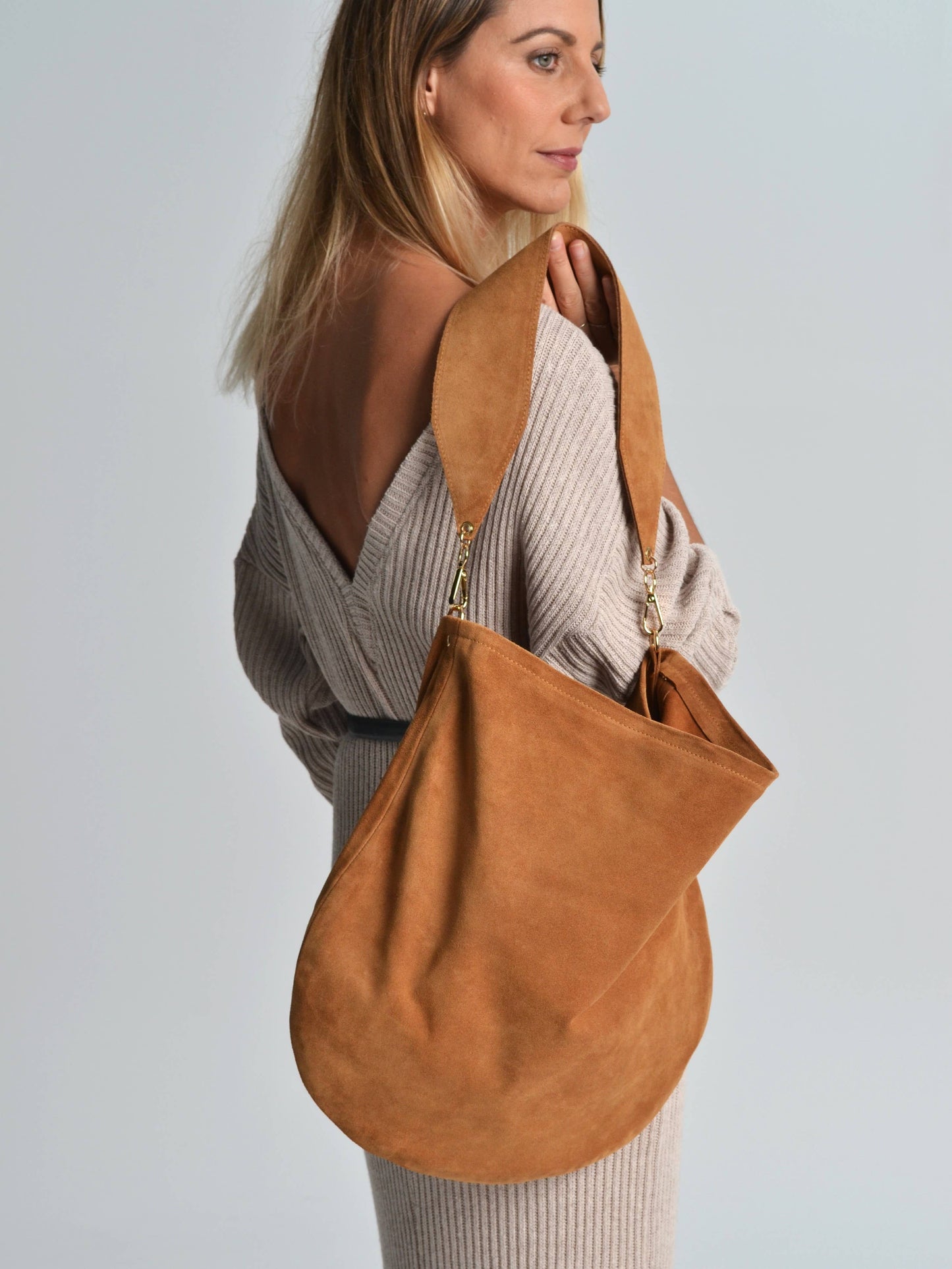 Anna soft suede hobo bag