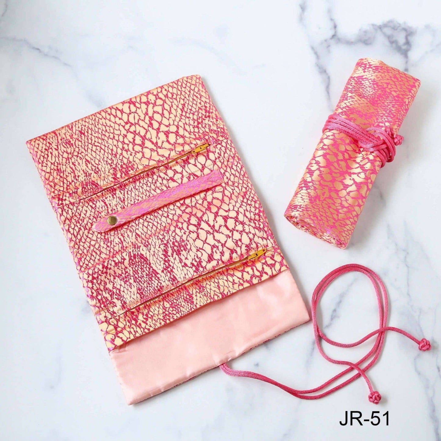 Animal Skin Brocade Jewelry Rolls, Travel Jewelry Pouch