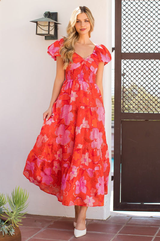 Puff Sleeve Floral Maxi Dress