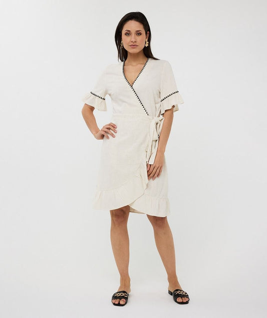 Dress Linen Contrast Stitch