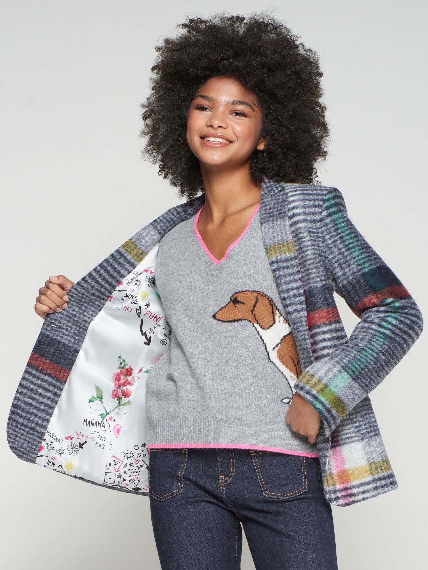 GREY MULTICOLORED CHECKED BLAZER
