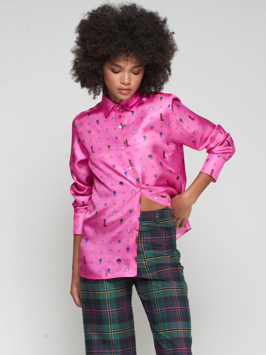 PINK SILK SHIRT EQUESTRIAN PRINT