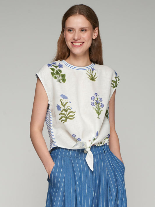 T-SHIRT ALIZA FLOR AZUL LINO