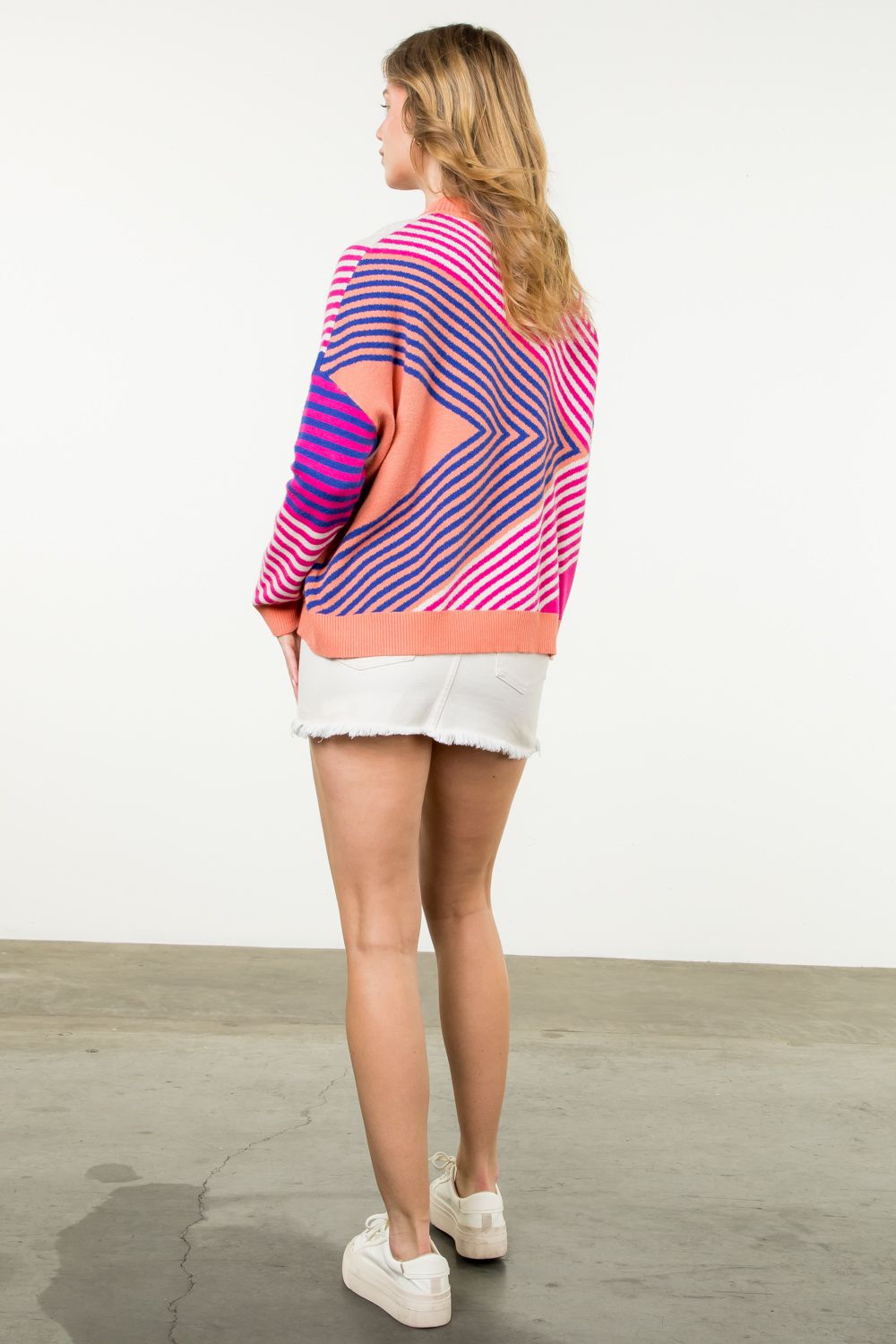 Mock Neck Striped Pattern Sweater