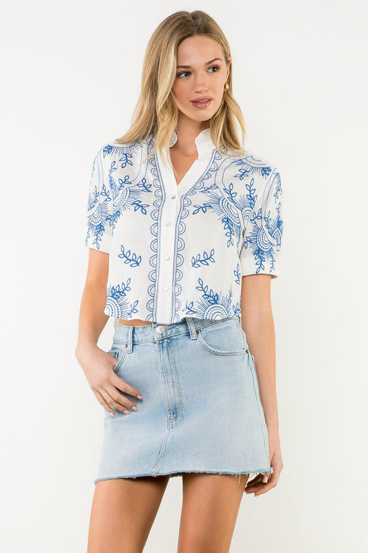 Short Sleeve Embroidered Top